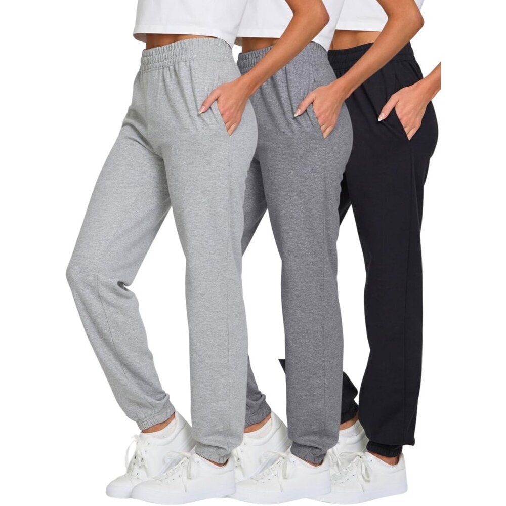 Womens Sweatpants 3 Pack Cotton Joggers Women's Fleece Sweats Gym & Workout Pant